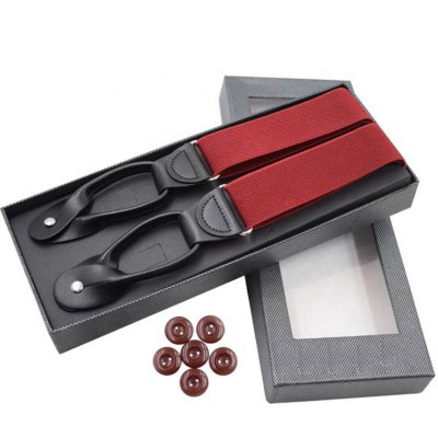 New Arrival Custom Mens Red Button Pu Leather Polyester Suspenders For Party Wedding